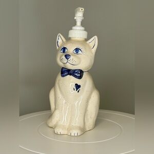 Blue and White Ceramic Cat Soap Dispenser